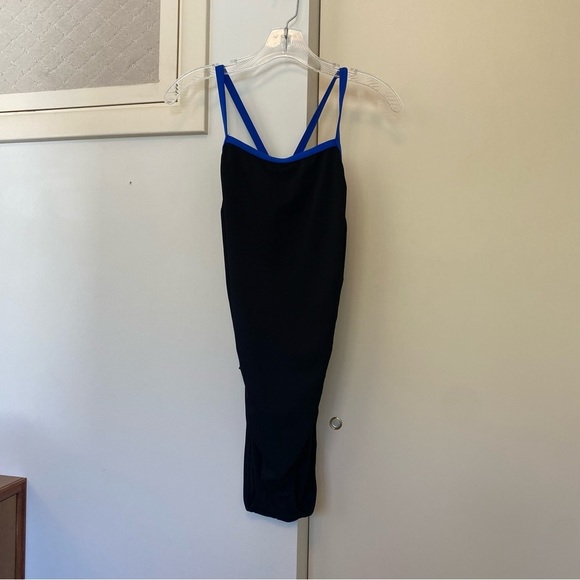 Black One Piece Speedo Swimsuit with Blue Trim - Picture 3 of 7